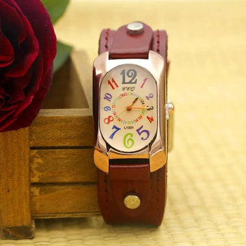New Cow Leather Strap Color Digital Rectangle Women Bracelet Watches - Female Bronze Quartz Leisure Watches - The Jewellery Supermarket